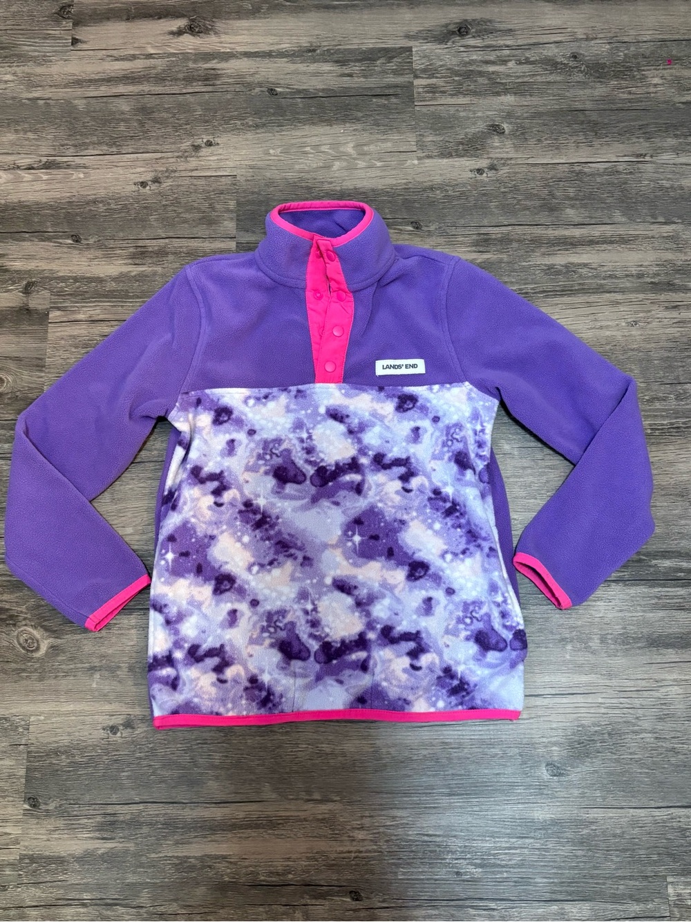 Lands' End Purple & Pink Kids Fleece Pullover